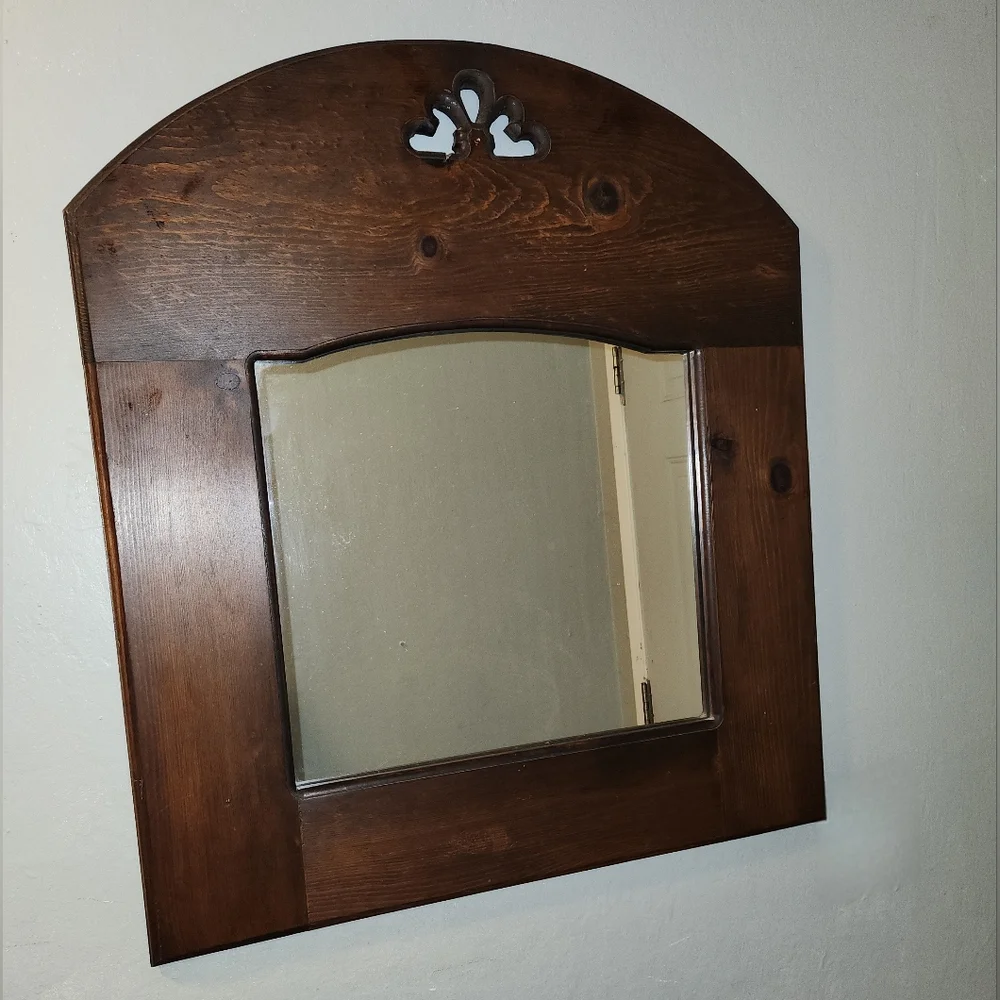 Antique Vintage 1940s 1950s Wooden Carved Wall Mirror